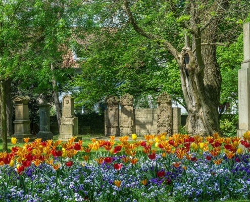 Blumenbeet auf Friedhof